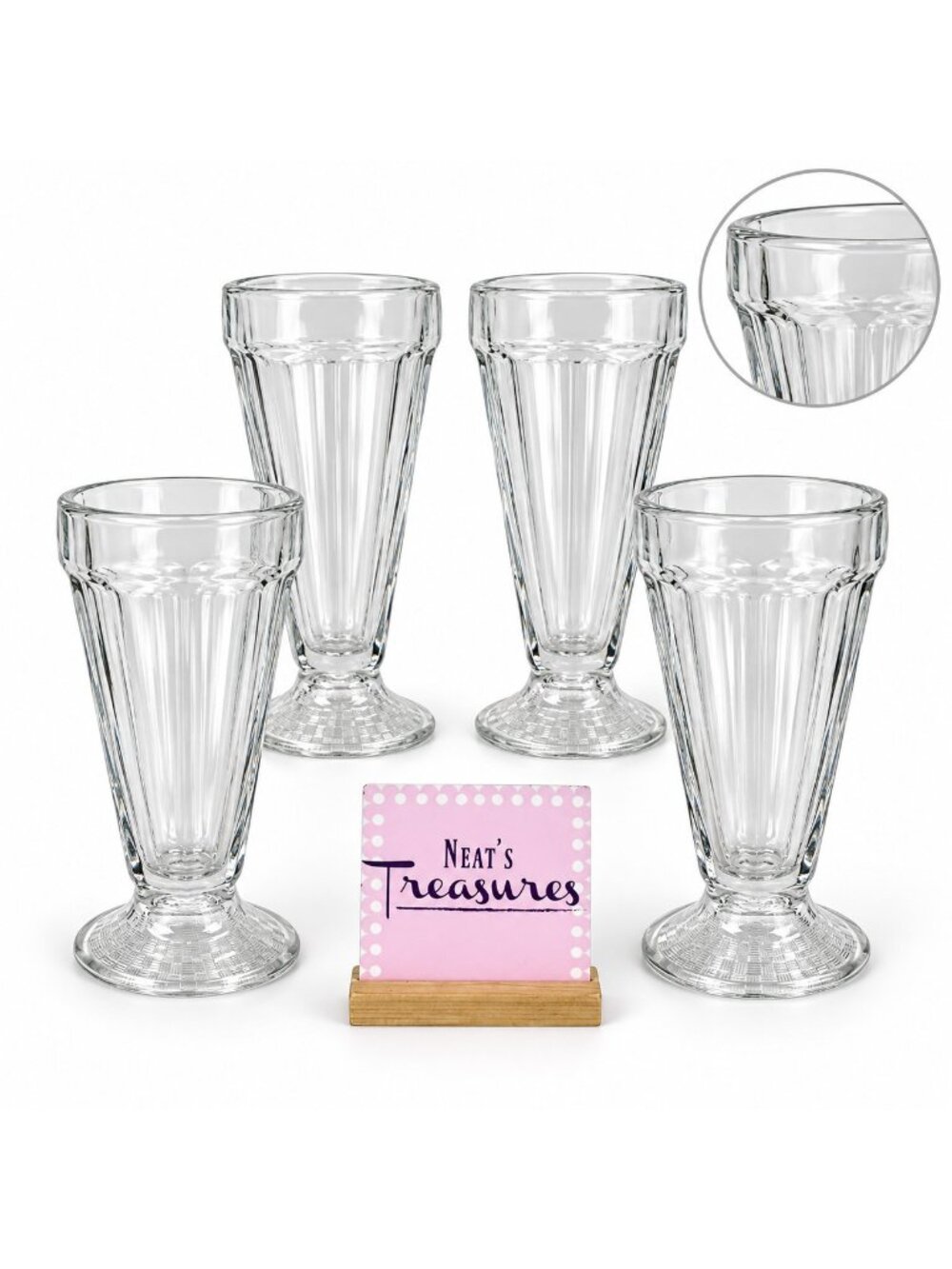 Vintage Libbey Clear Panel Heavy Glass Sundae Milkshake Pedestal Glasses Set 4